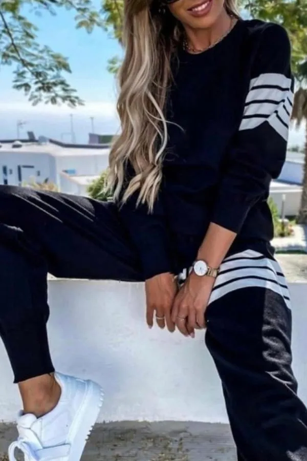 Casual Loose High Neck Top Pants Suit