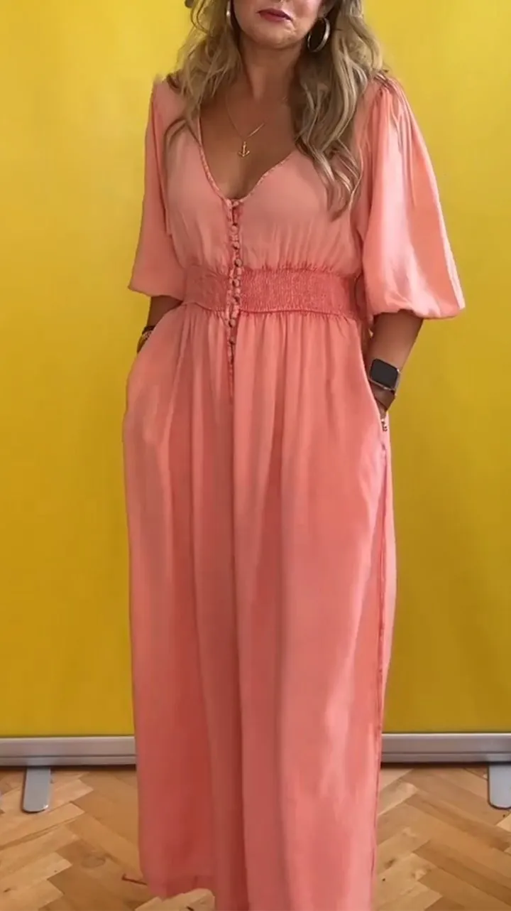 Casual V-neck Mid-sleeve Jumpsuit
