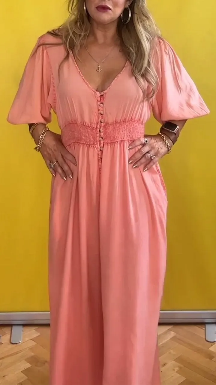 Casual V-neck Mid-sleeve Jumpsuit