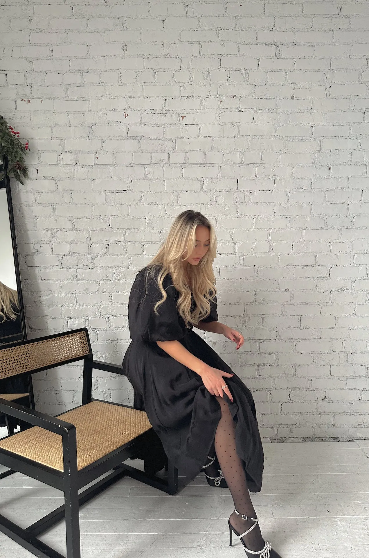 Charlotte Black Puff Sleeve Midi Dress - RESTOCKED