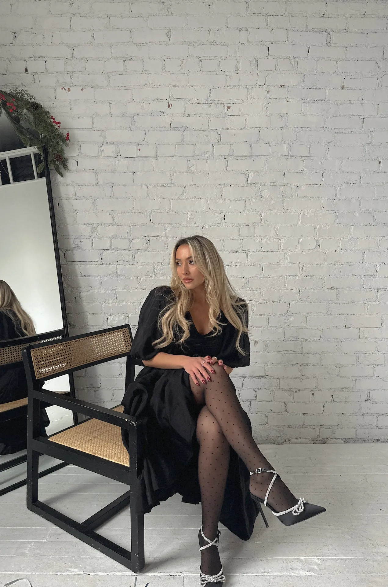 Charlotte Black Puff Sleeve Midi Dress - RESTOCKED