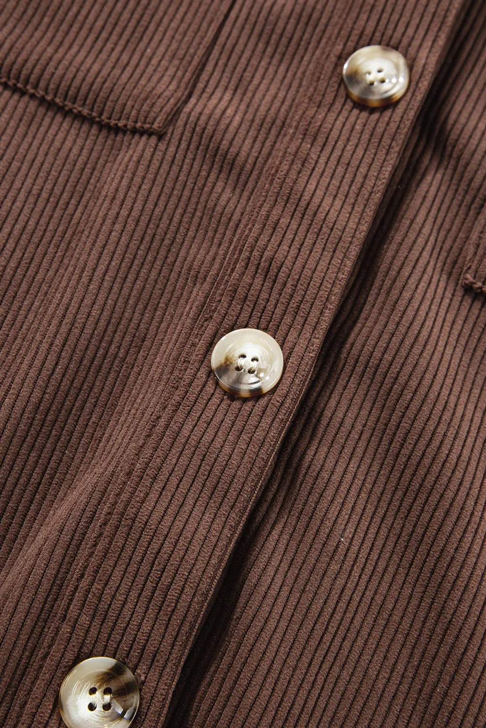Coffee Hooded Drawstring Pockets Corduroy Shacket