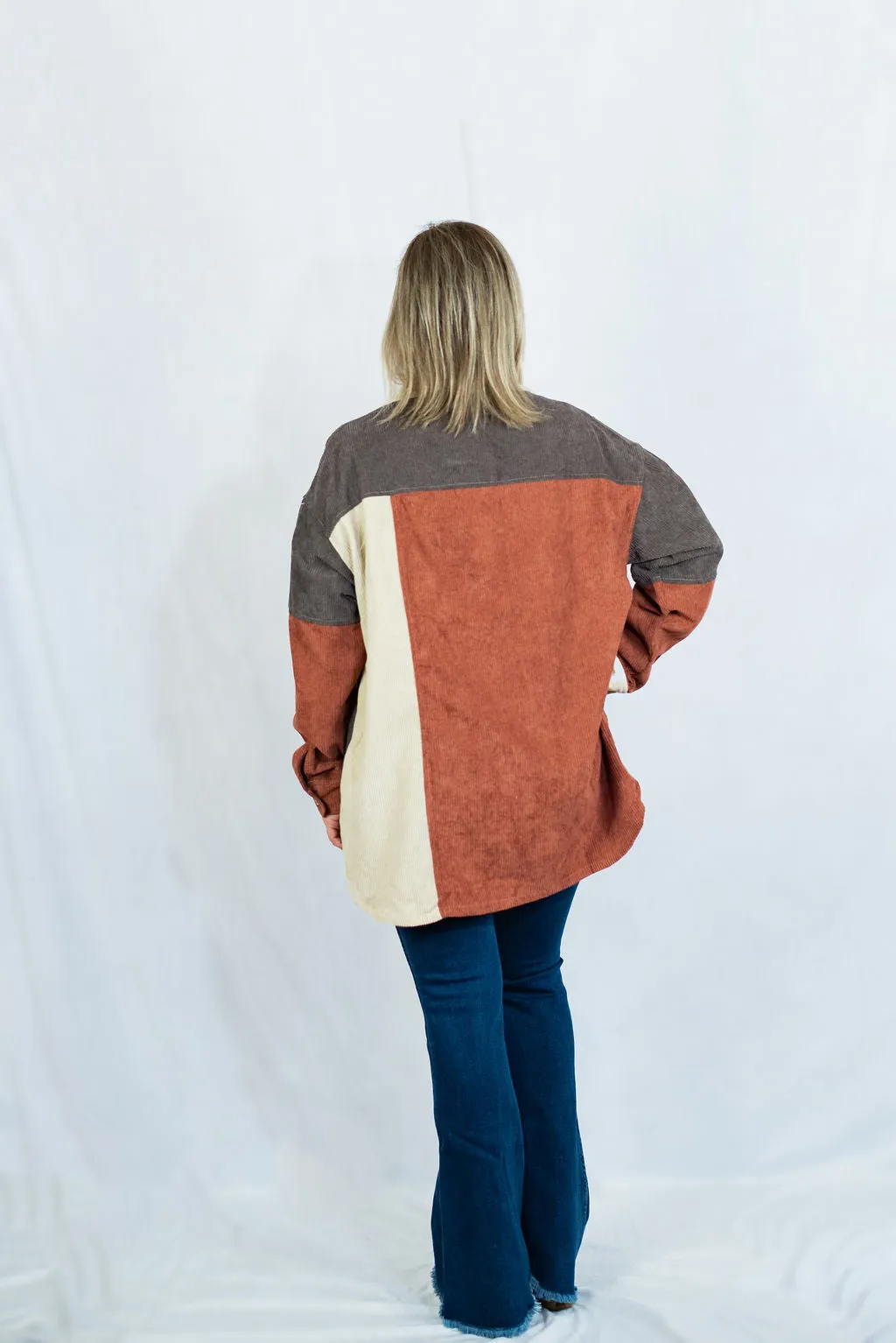 Colorblock Corduroy Button Up Shacket by Entro