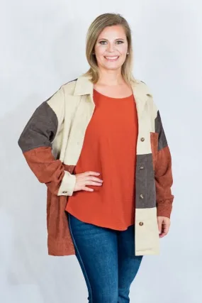 Colorblock Corduroy Button Up Shacket by Entro
