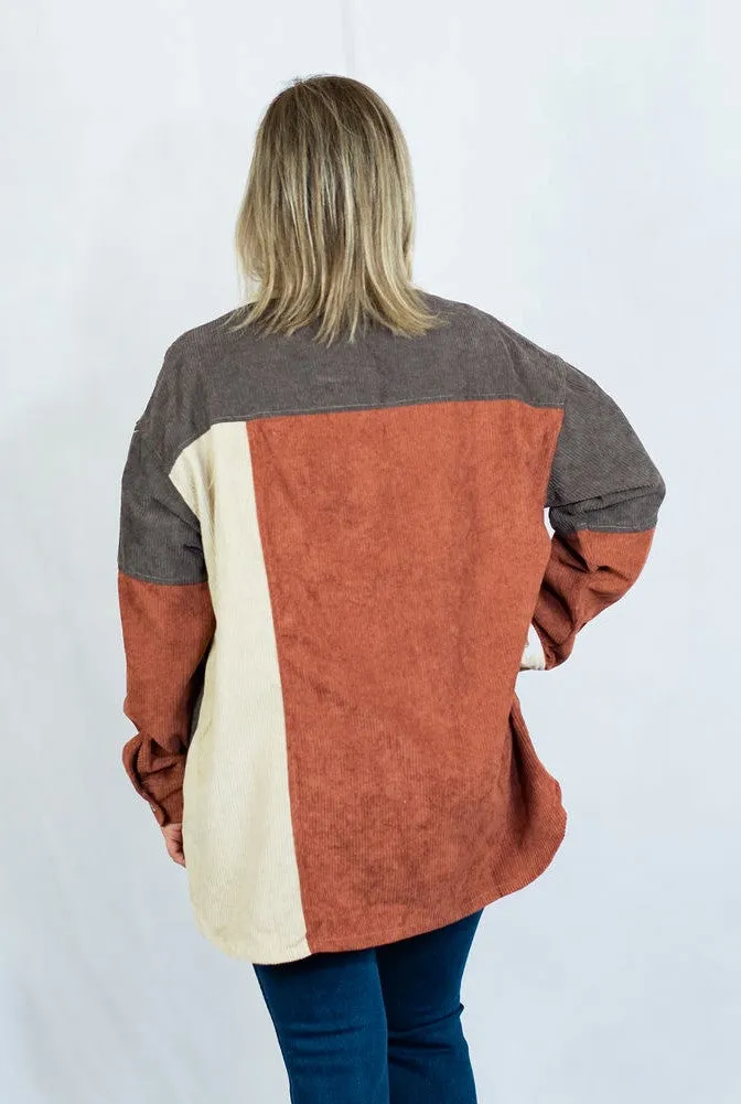 Colorblock Corduroy Button Up Shacket by Entro