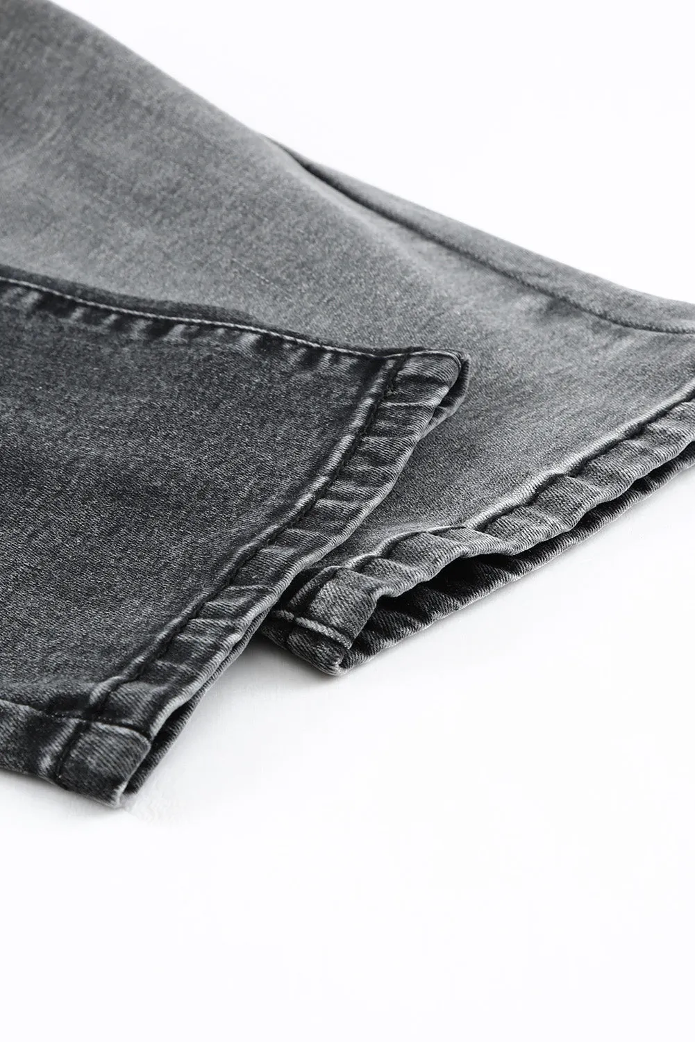 Colorblock Patchwork Ripped Hole Crop Straight Jeans