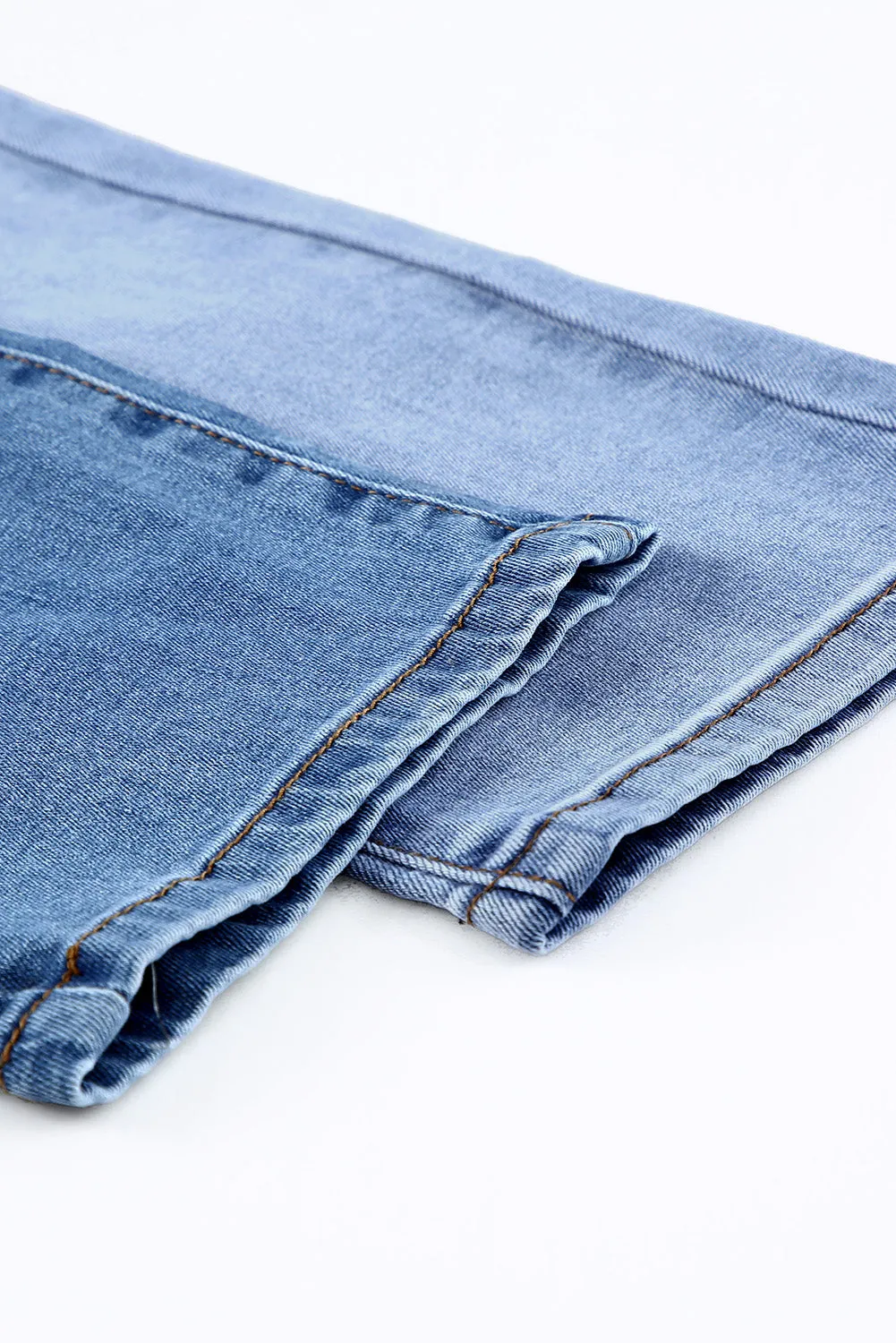 Colorblock Patchwork Ripped Hole Crop Straight Jeans