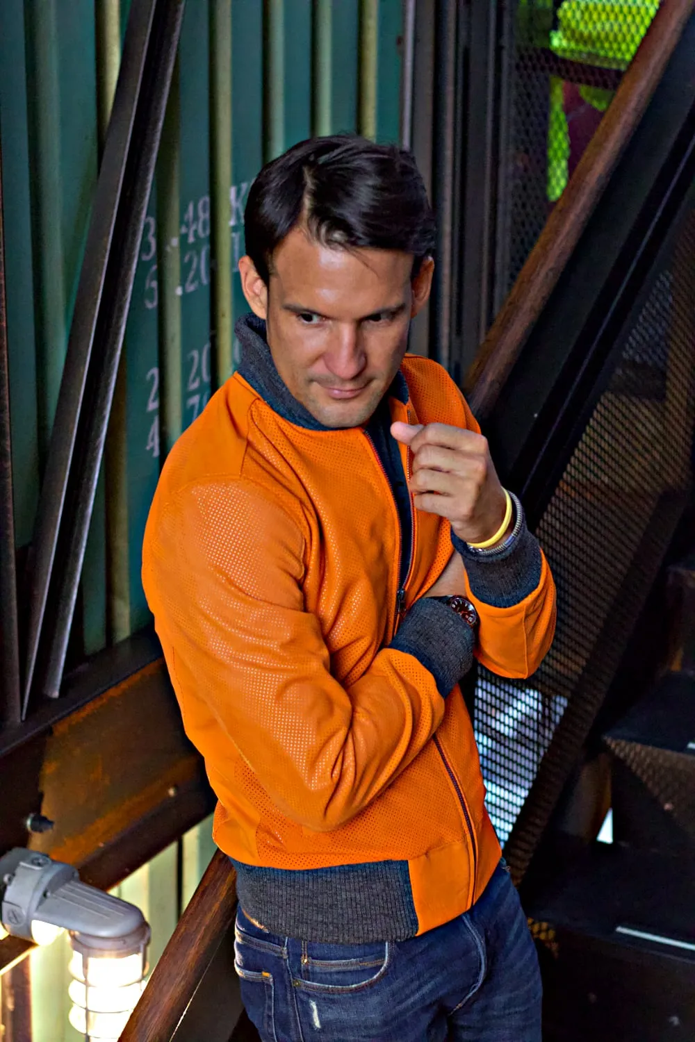 COSMO Leather Jacket Bomber lightweight - Perforated - Orange