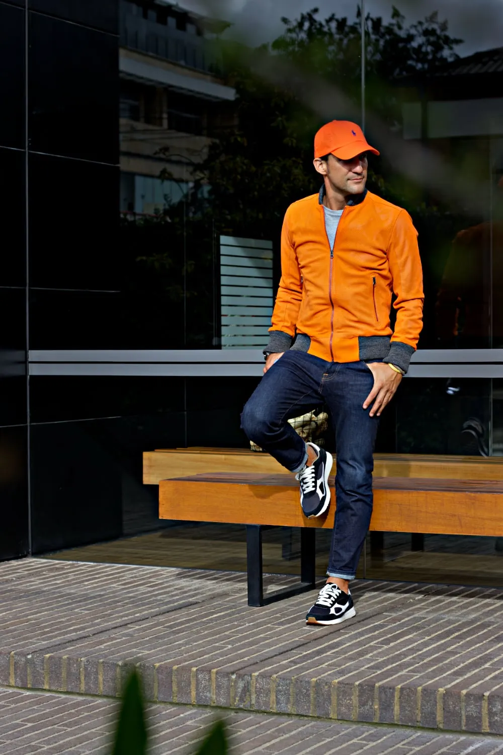COSMO Leather Jacket Bomber lightweight - Perforated - Orange