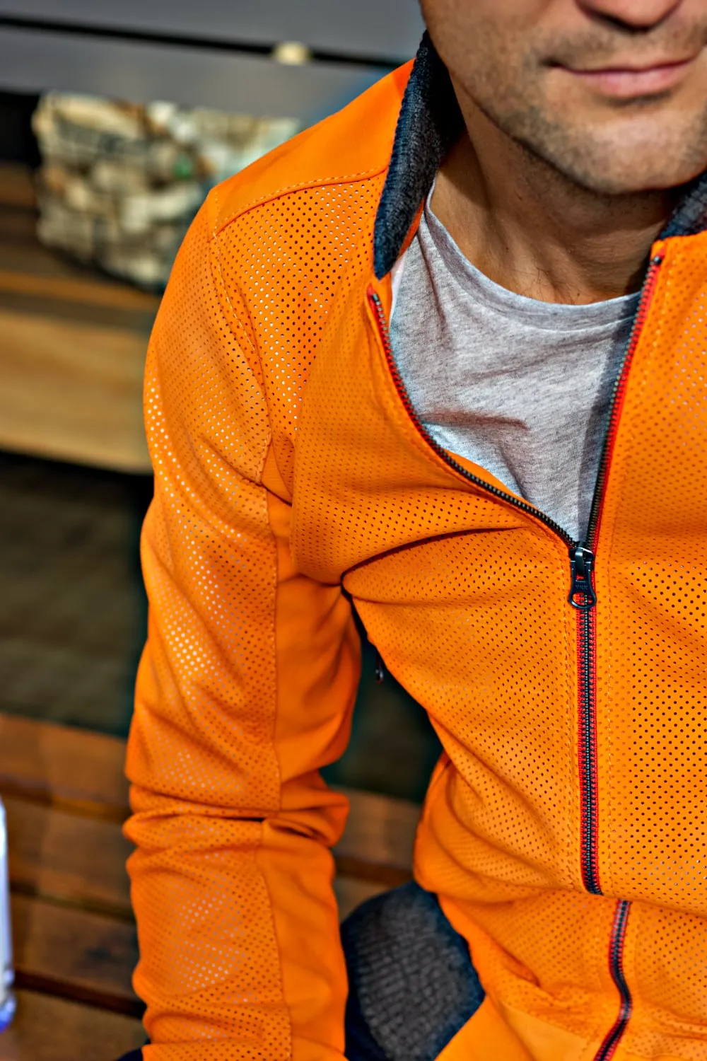 COSMO Leather Jacket Bomber lightweight - Perforated - Orange
