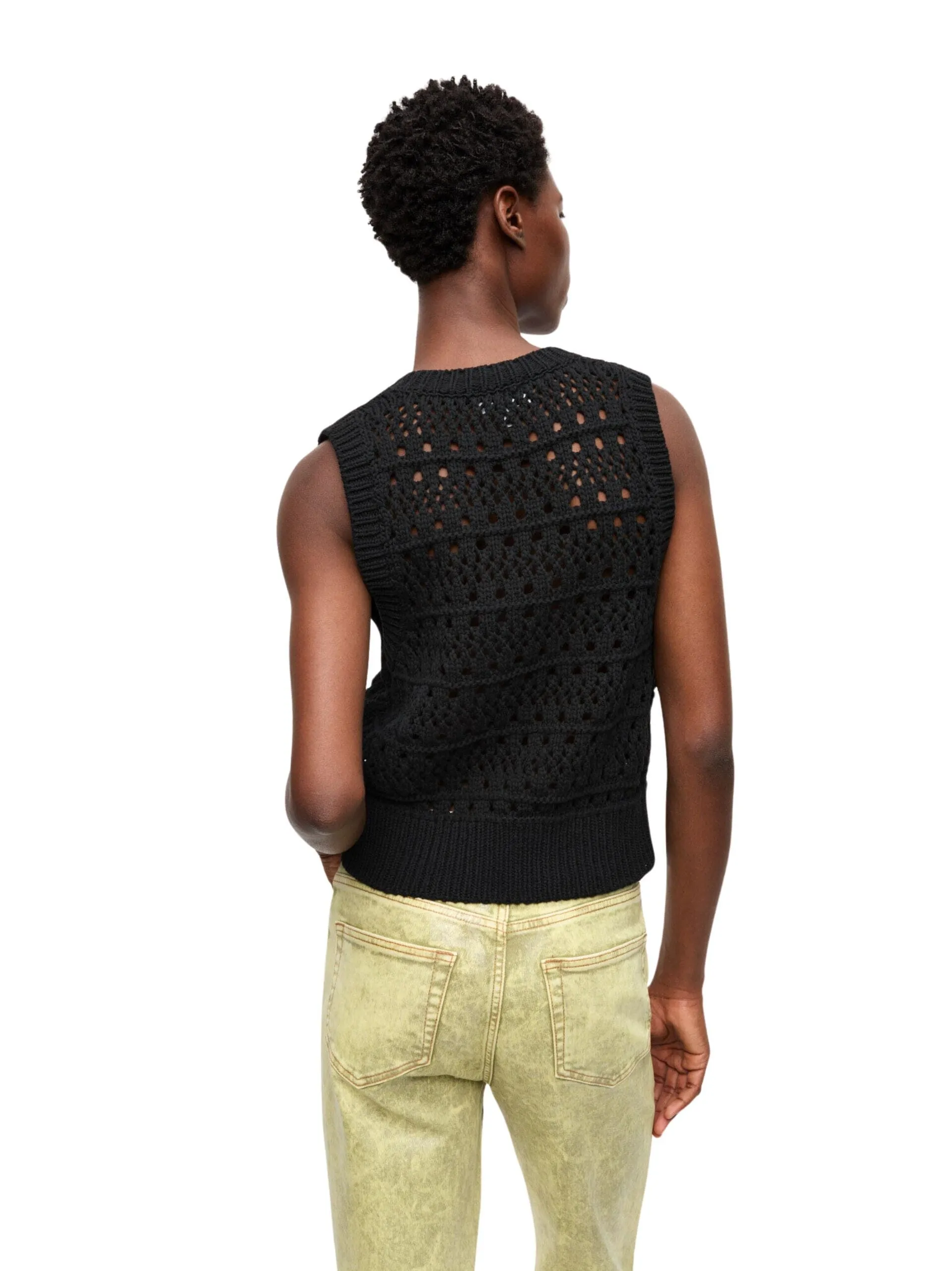 Cotton Mix Tie String Vest / Black