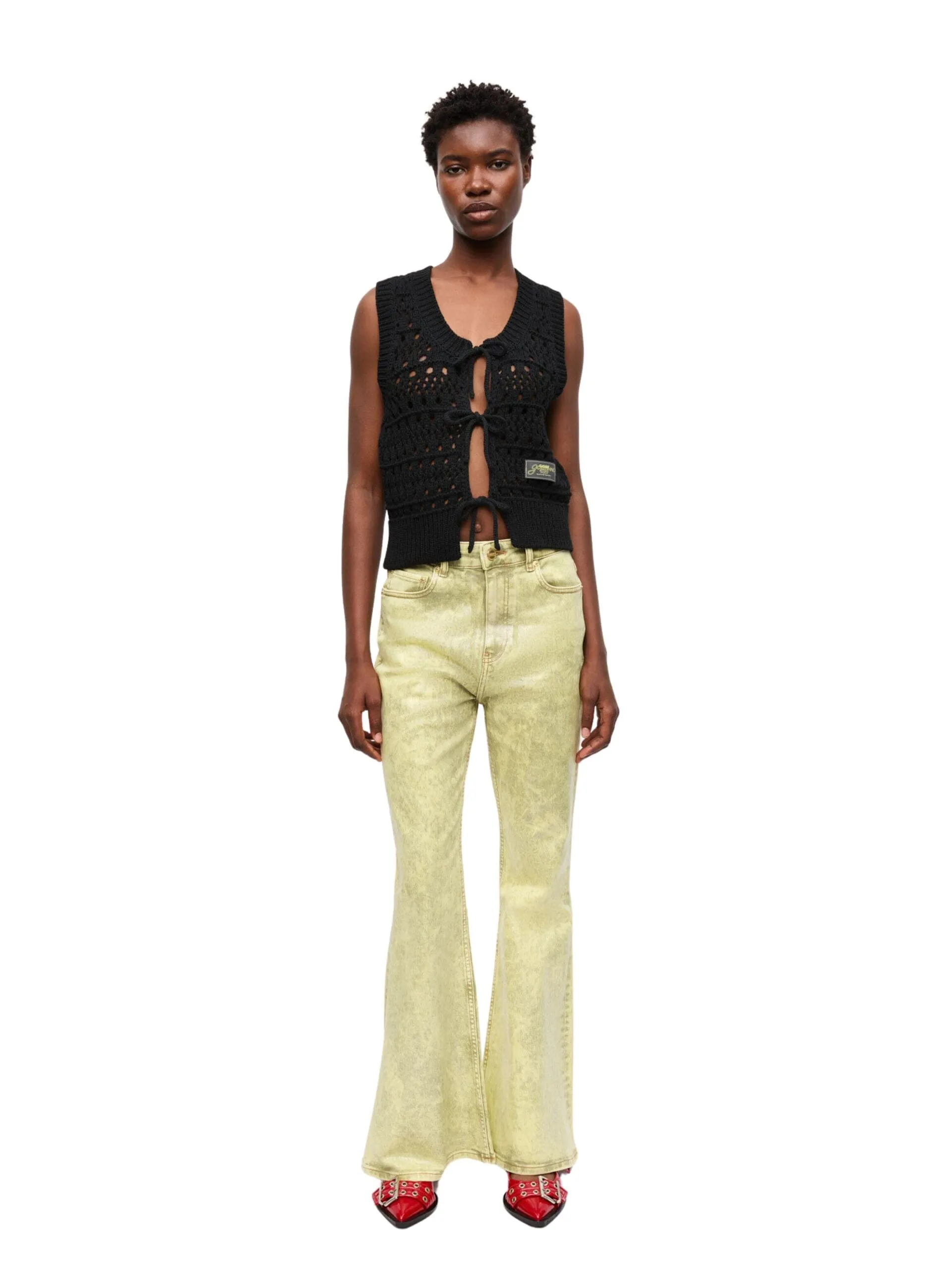 Cotton Mix Tie String Vest / Black