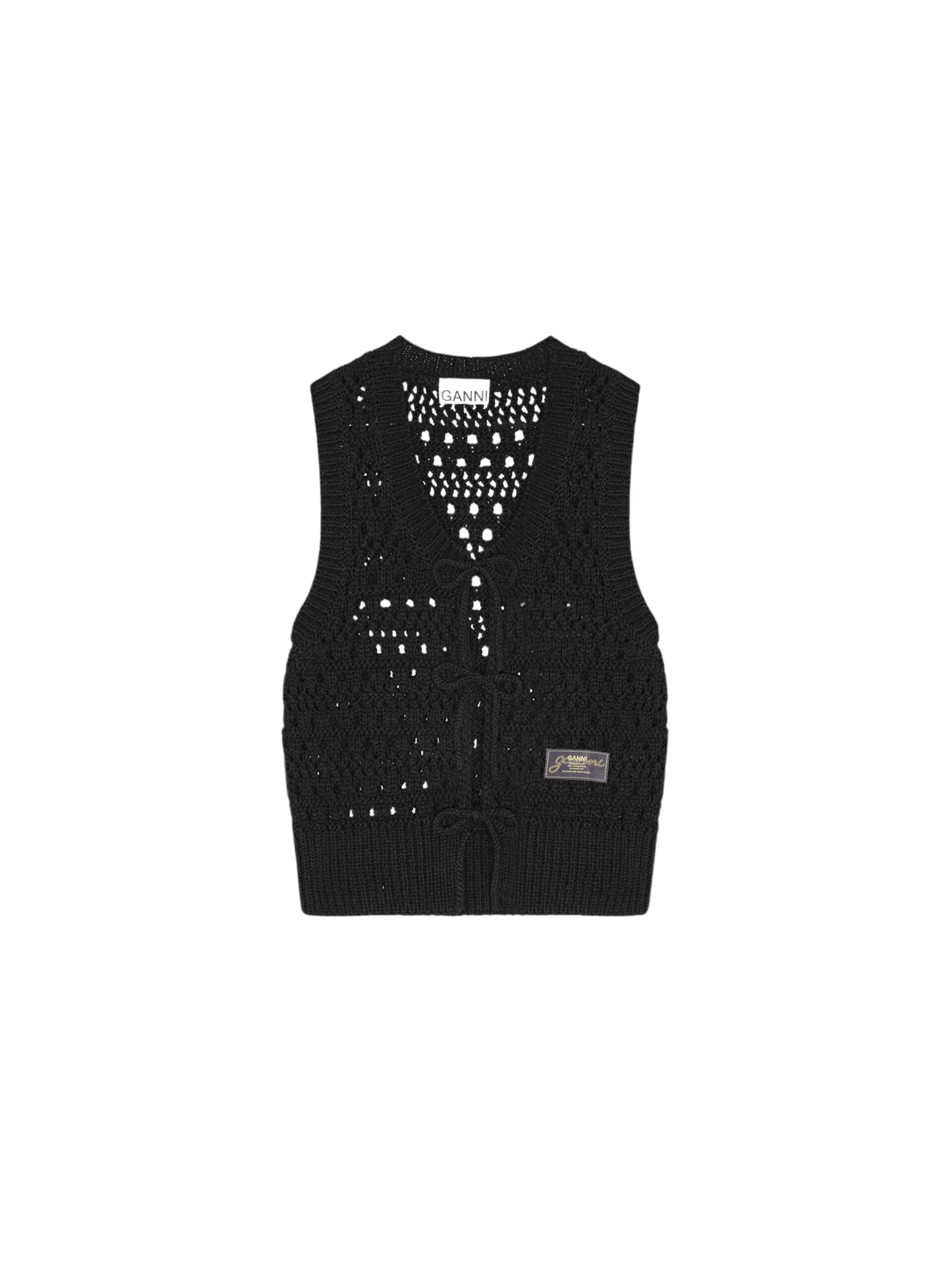 Cotton Mix Tie String Vest / Black