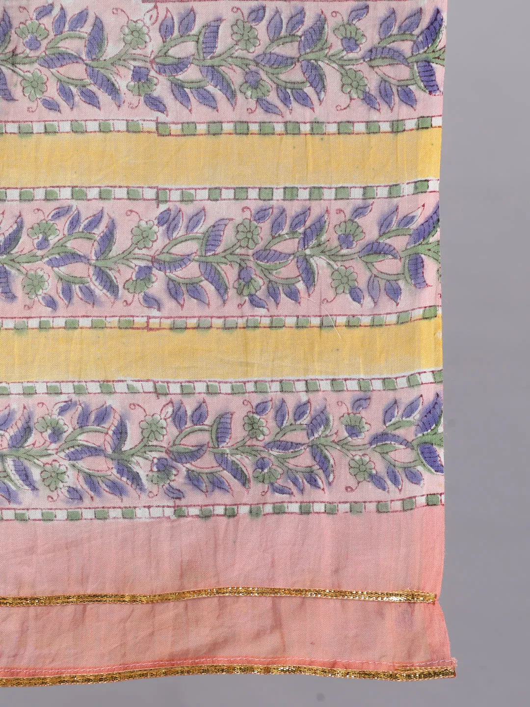 Cotton Printed  Ankle Length Flared Round Neck Kurta, Pants With Dupatta Set
