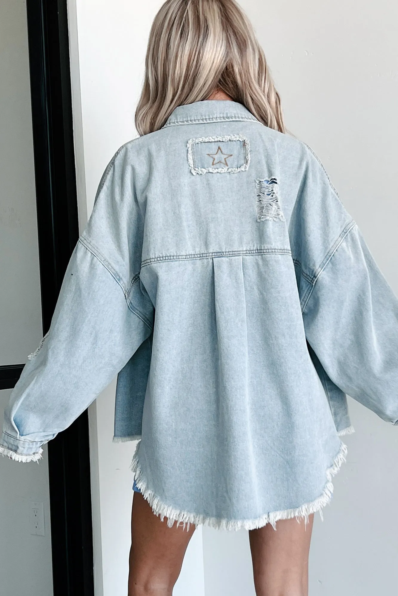 Dante Oversized Distressed POL Shacket (Denim)
