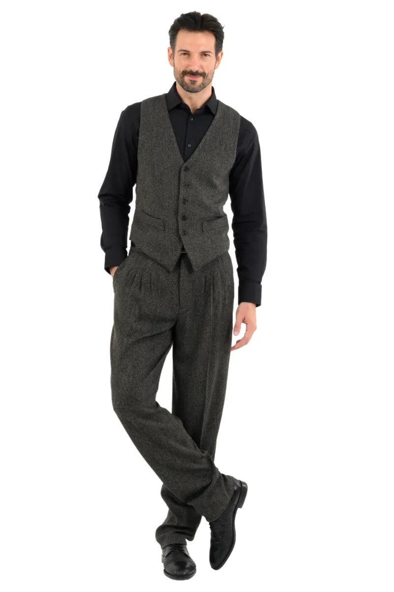 Dark Grey Tango Vest With Red Marble Print Satin Back