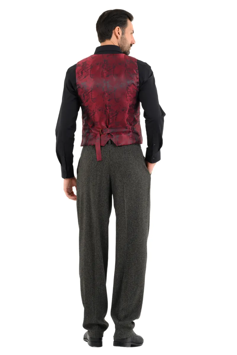 Dark Grey Tango Vest With Red Marble Print Satin Back