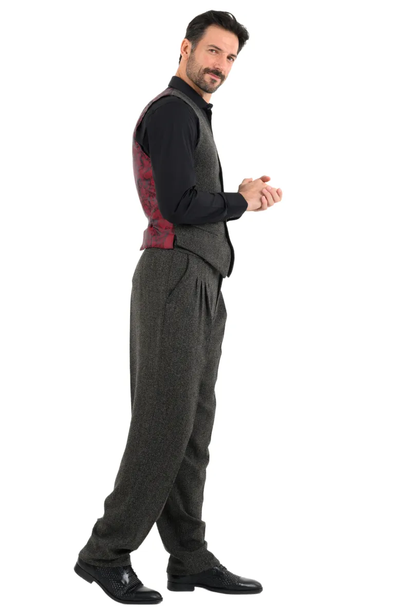 Dark Grey Tango Vest With Red Marble Print Satin Back