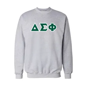 Delta Sig Heather Gray Crew Neck Sweatshirt with Sewn On Letters