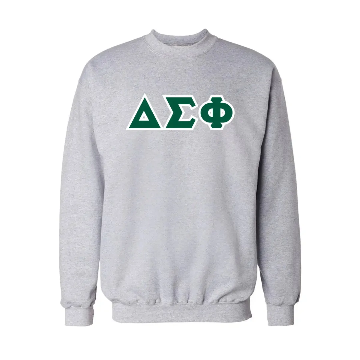 Delta Sig Heather Gray Crew Neck Sweatshirt with Sewn On Letters