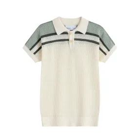 Dinky Boys Knitted Short Sleeved Vest With Collar Green/White