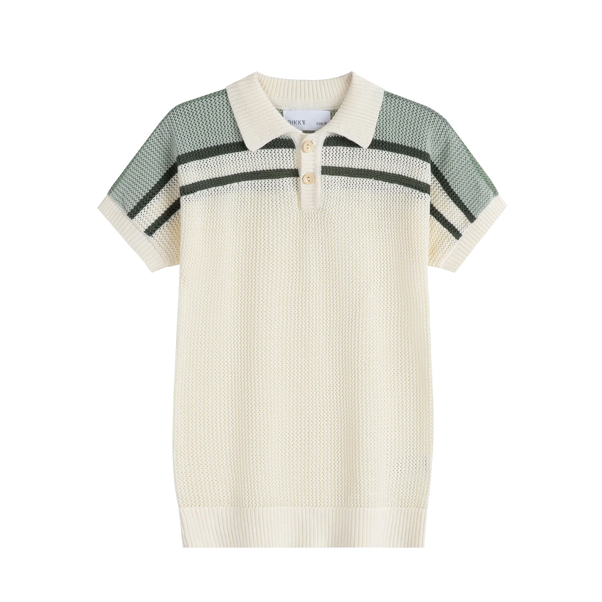 Dinky Boys Knitted Short Sleeved Vest With Collar Green/White