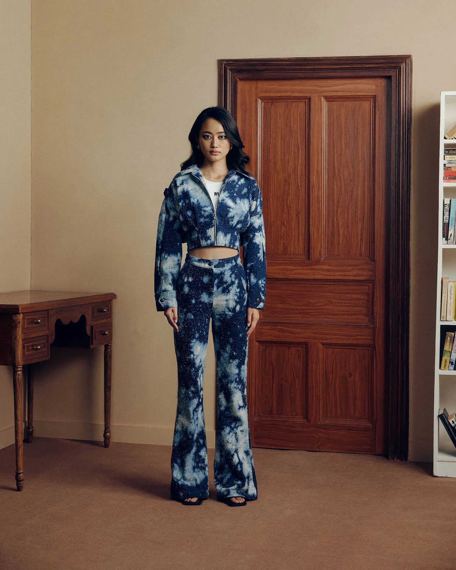 DISTRESSED DENIM CLOUDWASH COORD SET