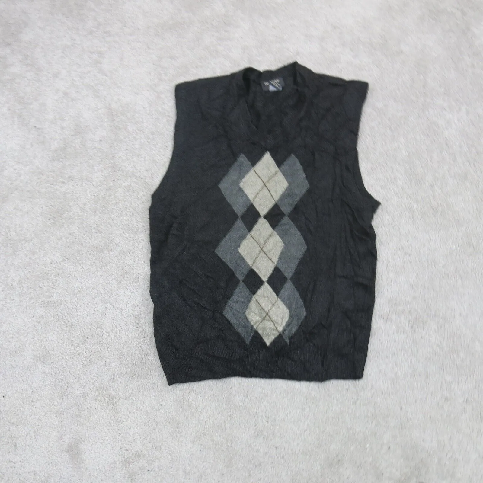 Dockers Womens Vest Sweater Knitted Sleeveless V Neck Argyle Black Size Large