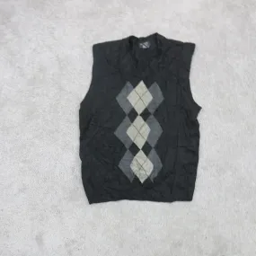 Dockers Womens Vest Sweater Knitted Sleeveless V Neck Argyle Black Size Large