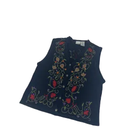 Embroidered Navy Knitted Sweater Vest - Size 16