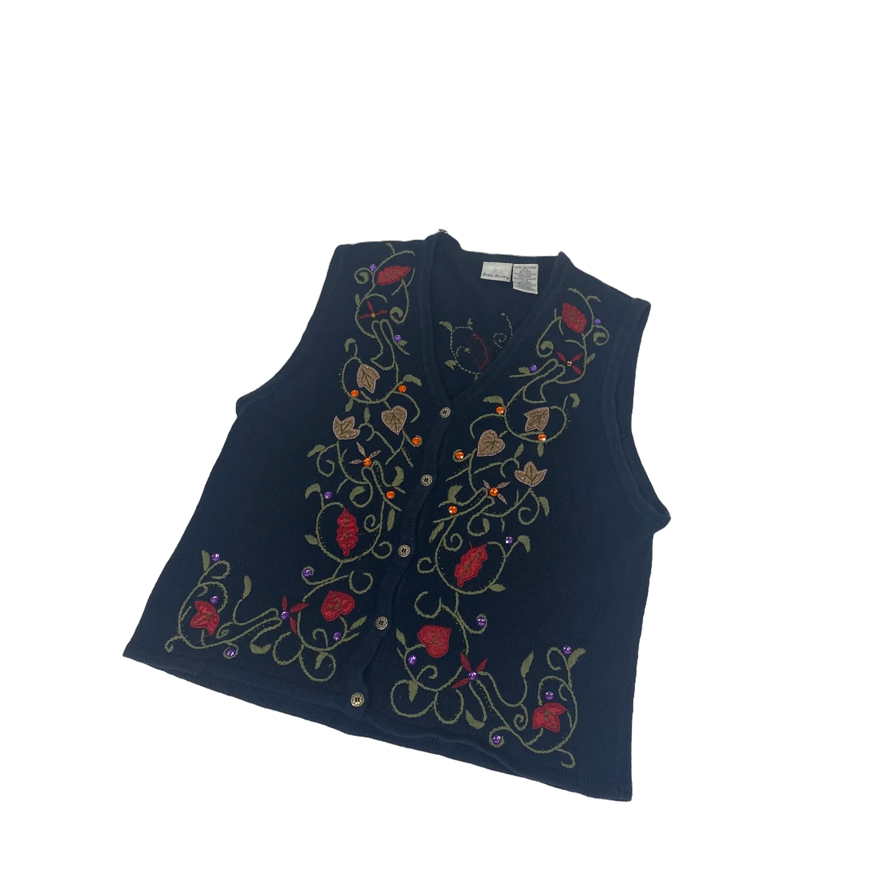 Embroidered Navy Knitted Sweater Vest - Size 16
