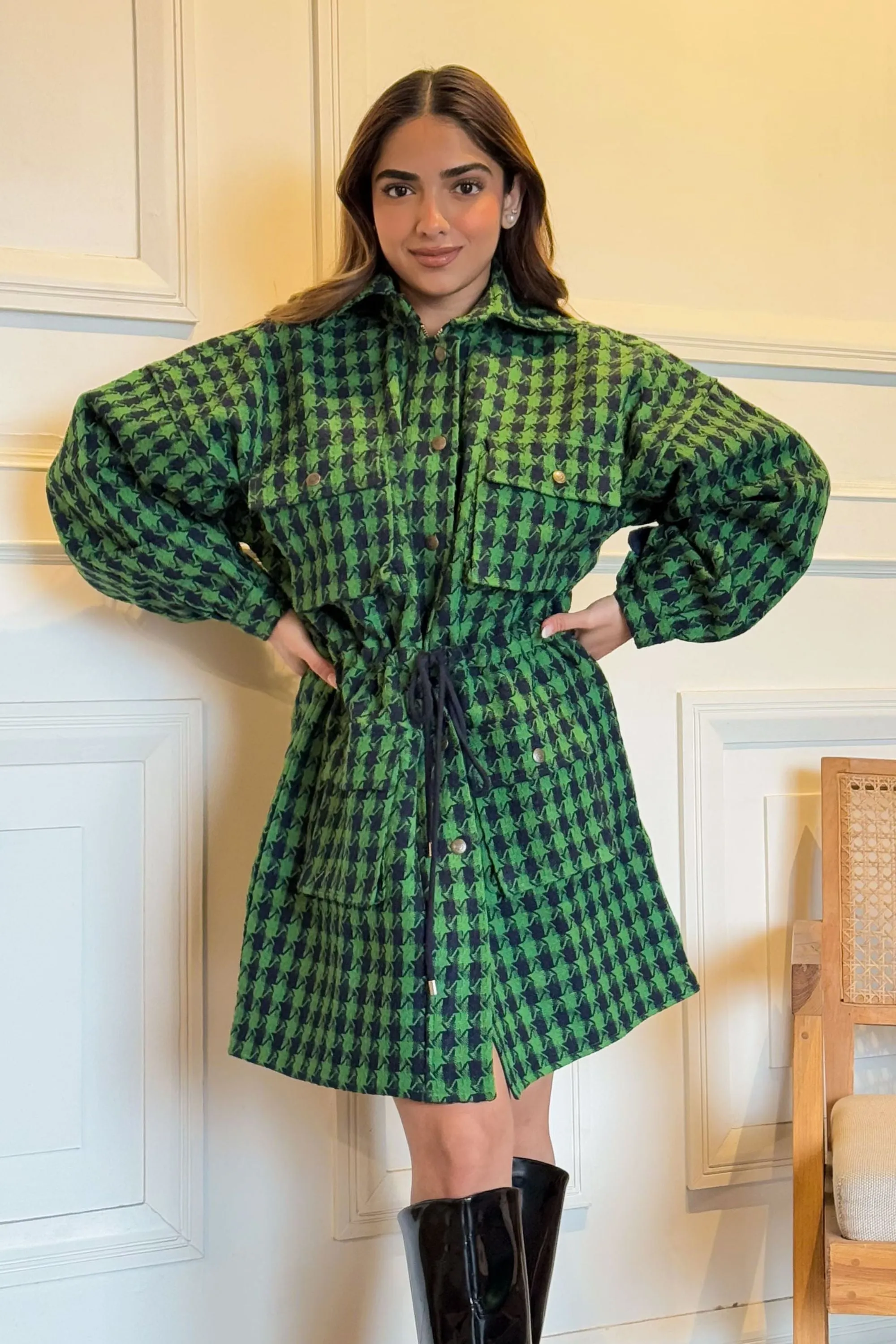 Emerald Forest Oversized Tweed Shacket Dress