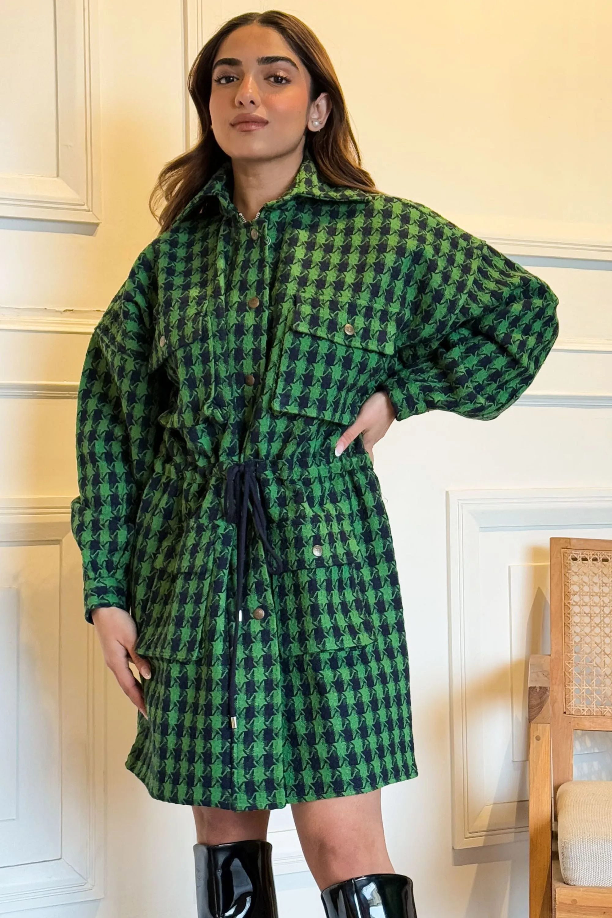 Emerald Forest Oversized Tweed Shacket Dress