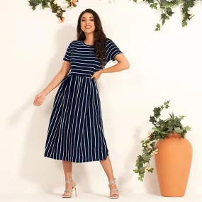 FashionSierra - Women's T Shirt Dress O Neck Striped Short Sleeve Dress