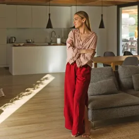 Flared linen pants burgundy - Muriel