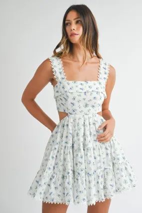 FLORAL PRINT TIERED CUT-OUT BABYDOLL MINI DRESS