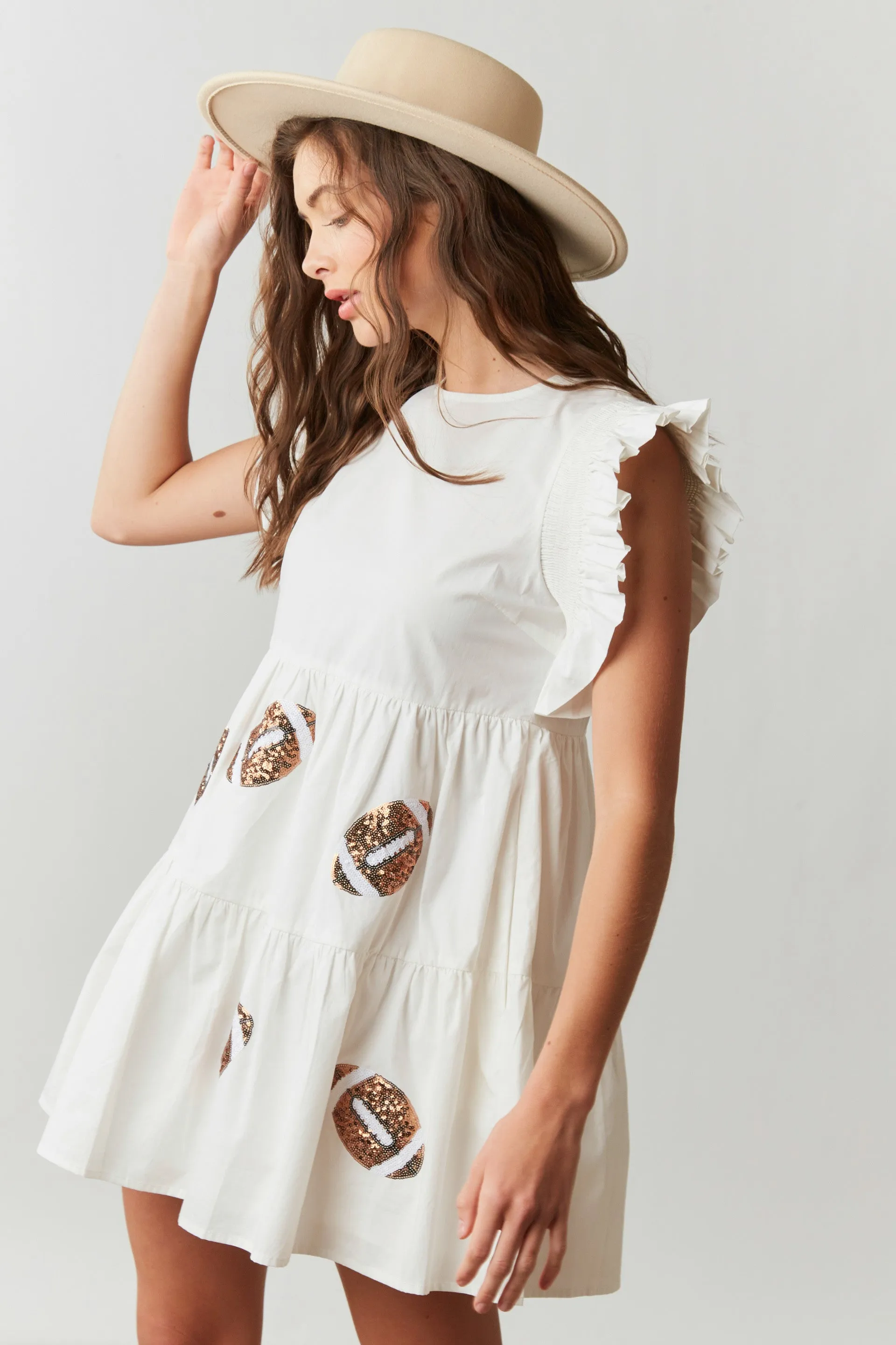 Flutter Sleeve Babydoll Sequin Football Dress
