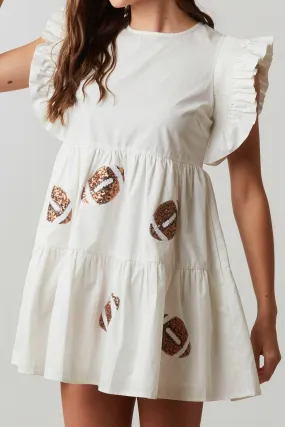 Flutter Sleeve Babydoll Sequin Football Dress