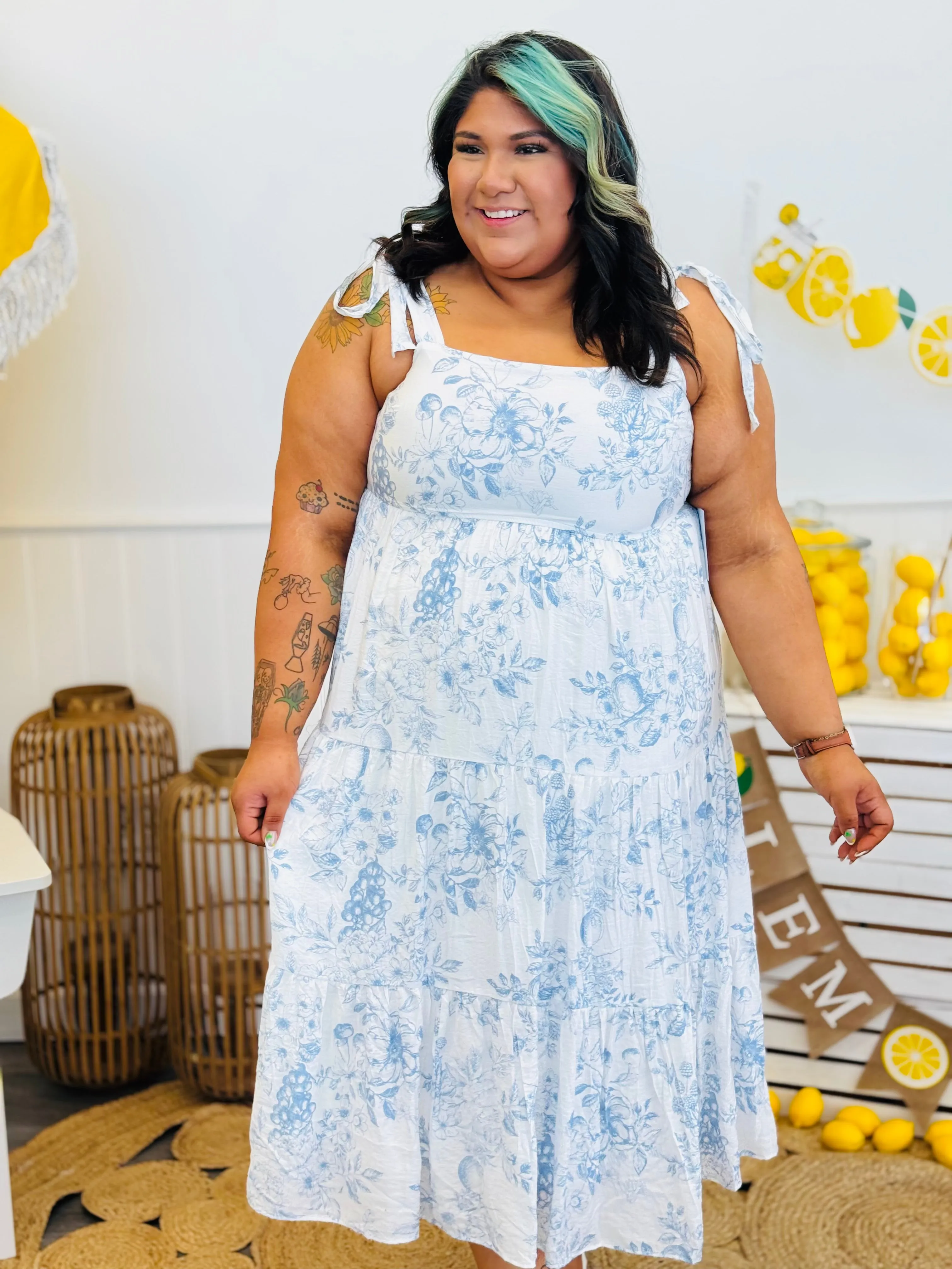 Fruit Blossom Print Midi Dress (Reg & Plus)