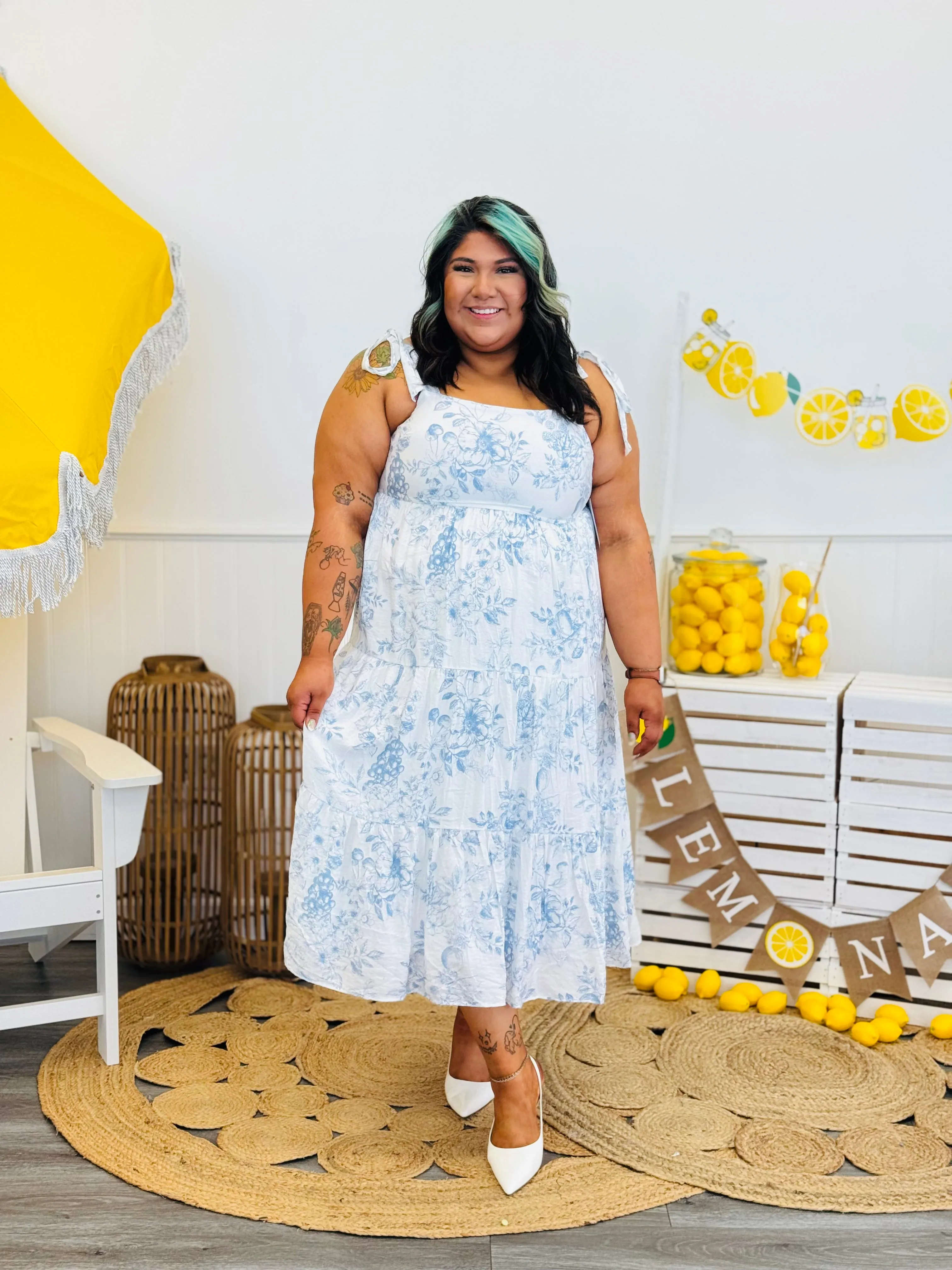 Fruit Blossom Print Midi Dress (Reg & Plus)
