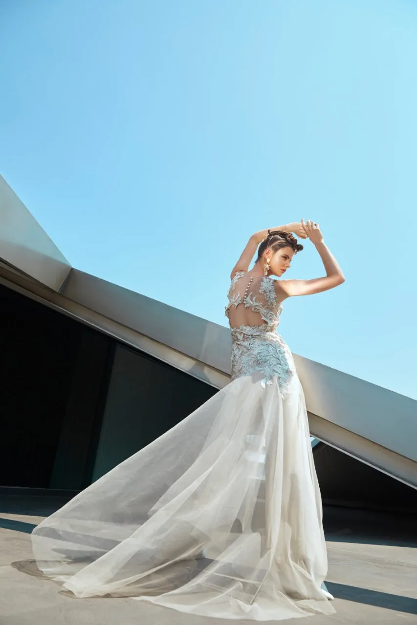 Full Length Net Dress With Flared Pants