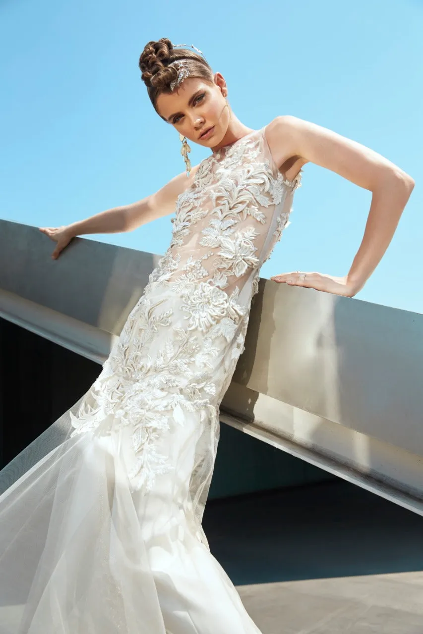 Full Length Net Dress With Flared Pants