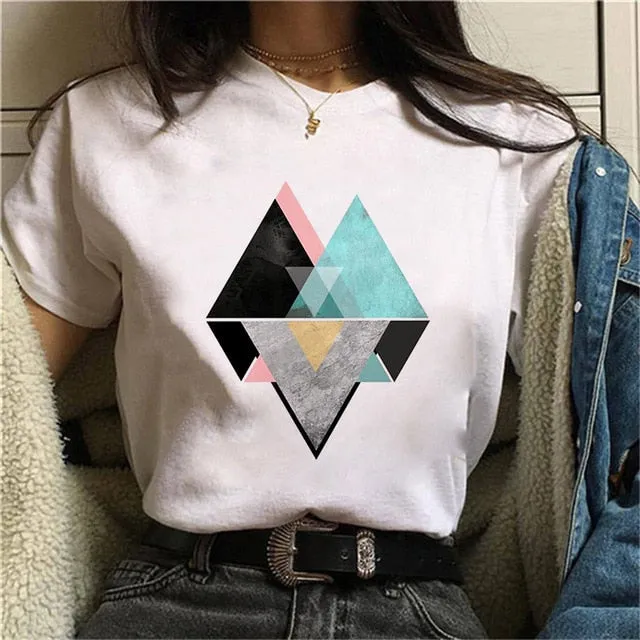 Geometry Printed Women T-Shirt | Women 90s Graphic Shirts | Short Sleeve Female Shirt | Harajuku Tops Tee | Pattern design Shirts for Ladies