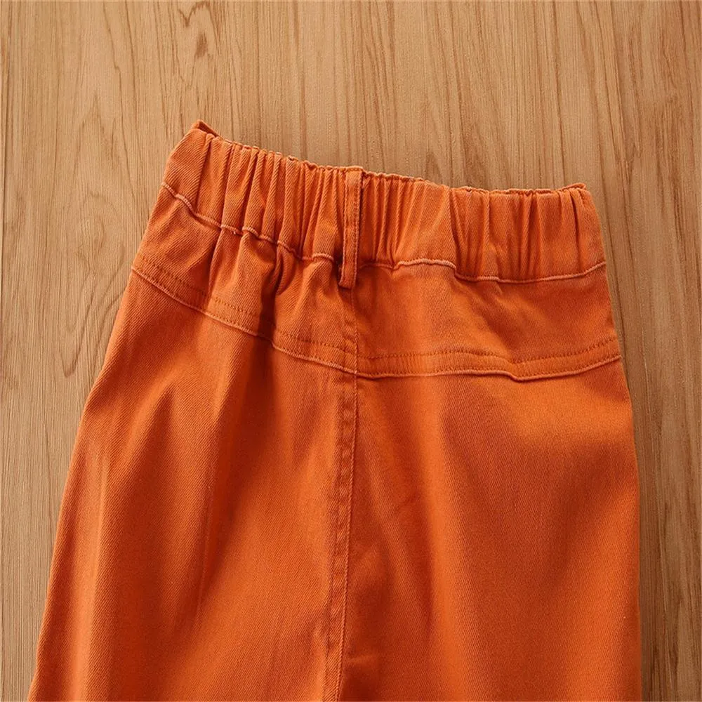 Girls Stylish Button Solid Flare Jeans Girls Clothes Wholesale