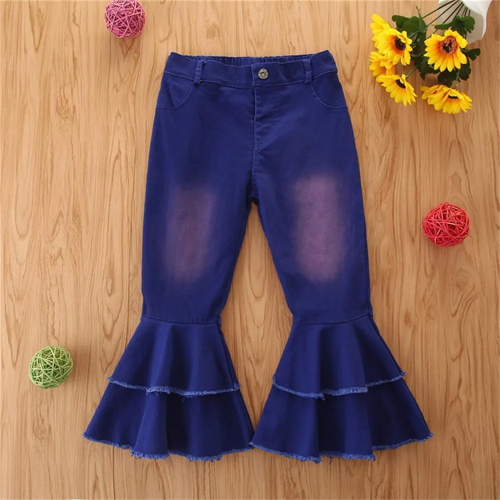 Girls Stylish Button Solid Flare Jeans Girls Clothes Wholesale