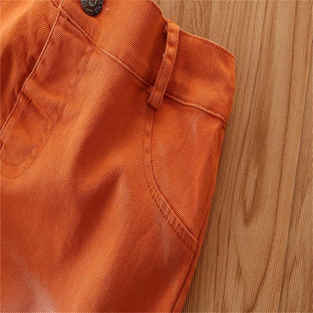 Girls Stylish Button Solid Flare Jeans Girls Clothes Wholesale