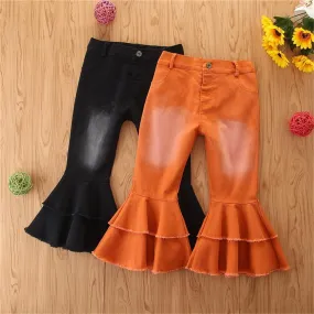 Girls Stylish Button Solid Flare Jeans Girls Clothes Wholesale