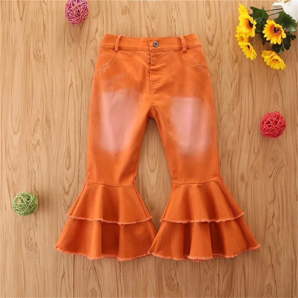 Girls Stylish Button Solid Flare Jeans Girls Clothes Wholesale