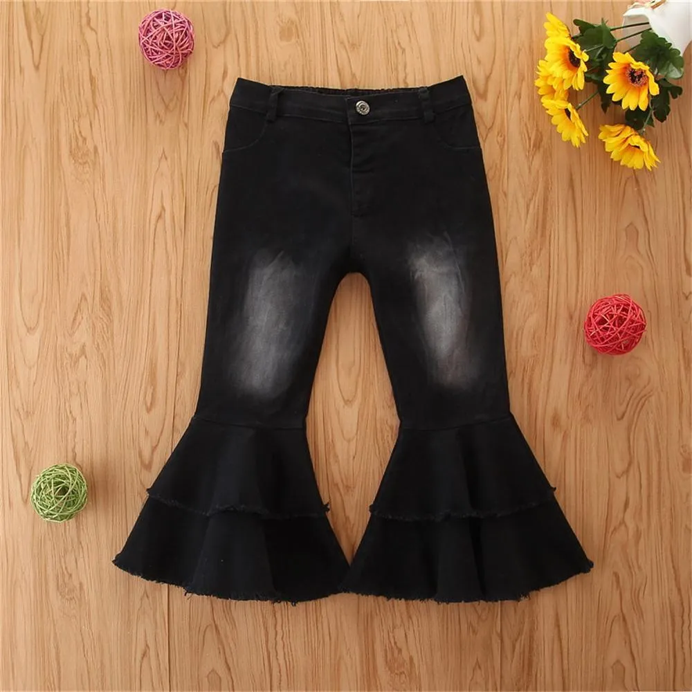 Girls Stylish Button Solid Flare Jeans Girls Clothes Wholesale