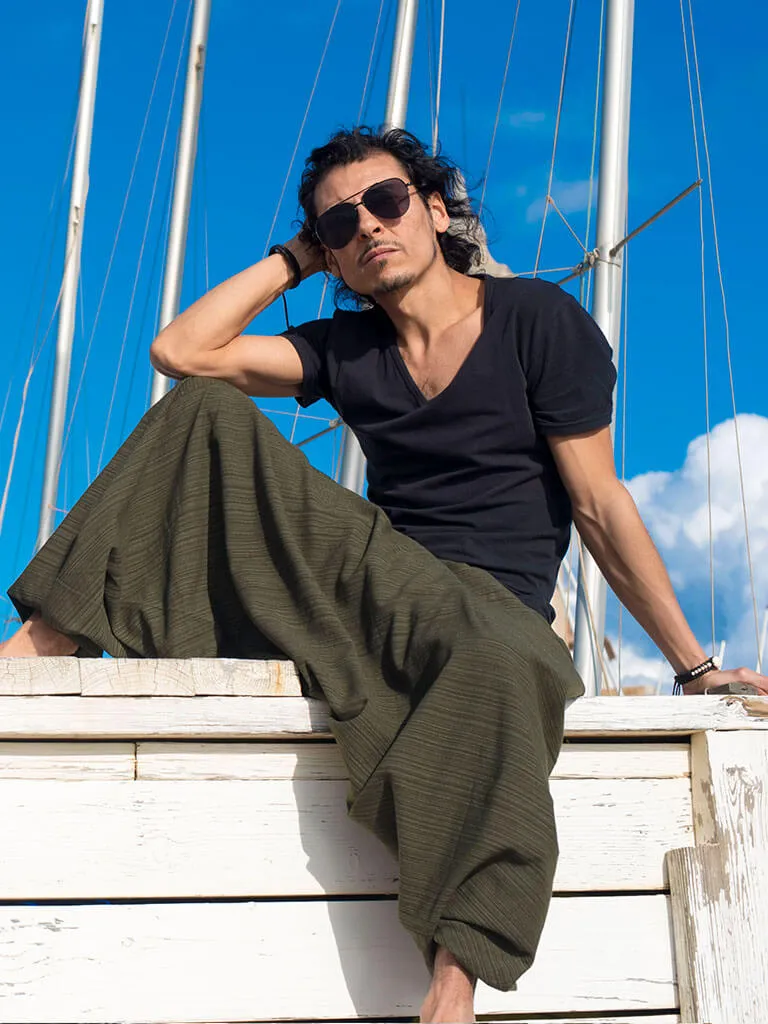 Green Line Pattern Samurai Pants